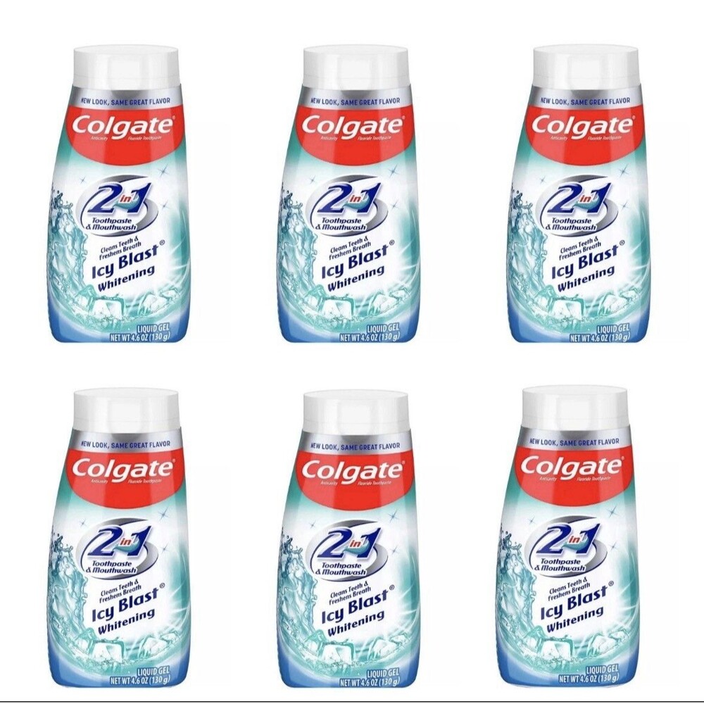 Lot Of 6 Colgate 2 in 1 Toothpaste & Mouthwash Icy Blast Liquid Gel 4.6 oz 1/28